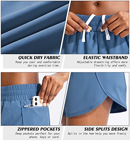 Soothfeel Womens Running Shorts with Zipper Pockets High Waisted Athletic Gym Workout Shorts for Women with Liner - Image 4