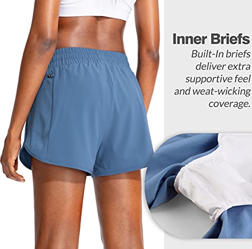 Soothfeel Womens Running Shorts with Zipper Pockets High Waisted Athletic Gym Workout Shorts for Women with Liner - Image 3