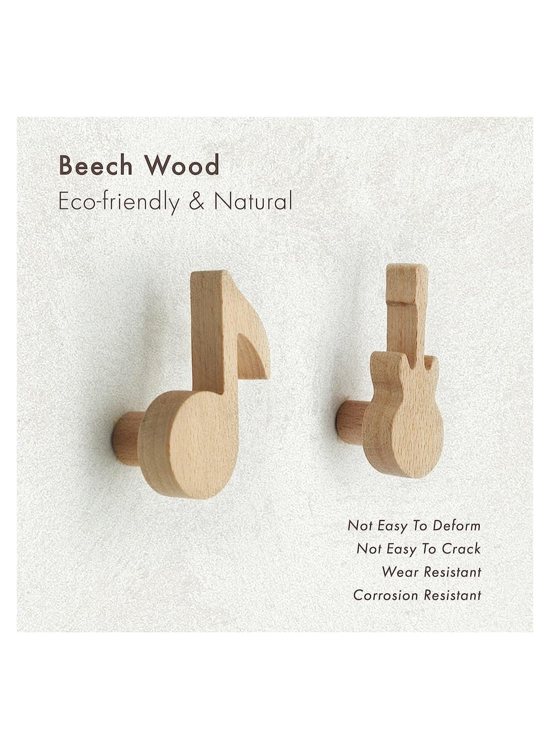 Barakah Wood Cute Coat Wall Hooks, Musical Note Guitar Hook, Modern Minimalist Decorative Coat Hooks Wall Mounted for Hanging Coats, Towel, Hat, Keys, Bag, 3 Pcs - Image 3