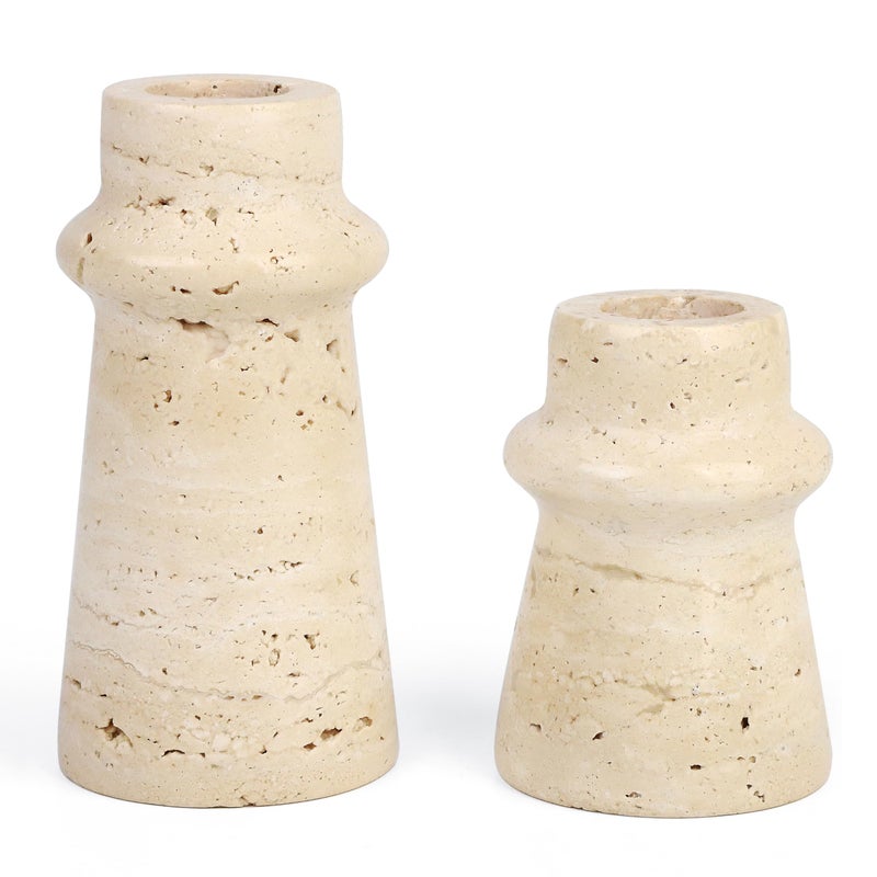 Vixdonos Natural Stone Candle Holder Set of 2 Taper Candle Candlestick Mantle Candle Stand for Home DecorWeddingParty and Table CenterpiecesWhite - Image 2