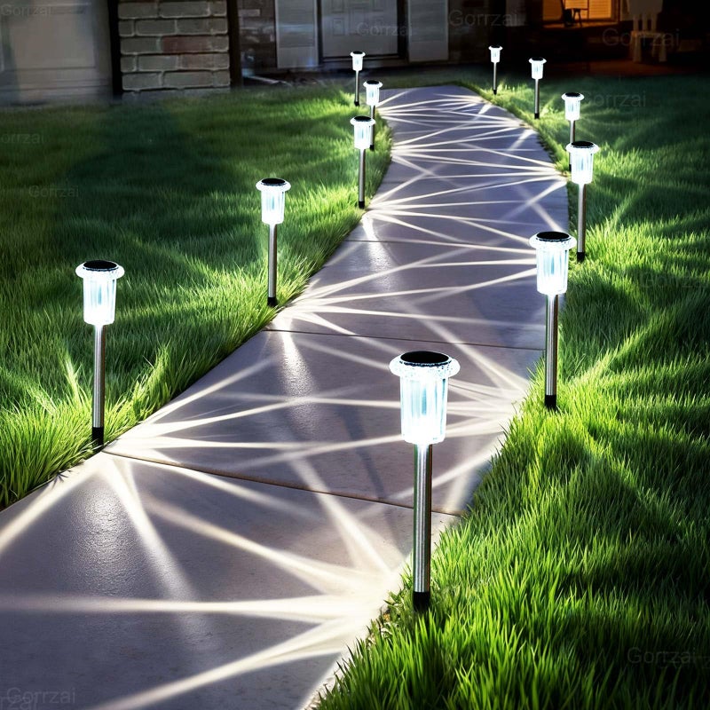 Gorrzai Solar Pathway Lights 10 Pack Christmas Solar Lights Outdoor Waterproof 6000K Cold White Yard Lighting, LED Stainless Steel Stake for Garden Outside Landscape Lawn Driveway Walkway Path - Image 1