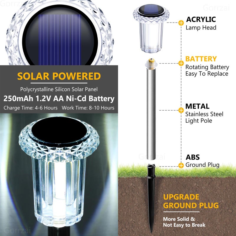Gorrzai Solar Pathway Lights 10 Pack Christmas Solar Lights Outdoor Waterproof 6000K Cold White Yard Lighting, LED Stainless Steel Stake for Garden Outside Landscape Lawn Driveway Walkway Path - Image 2