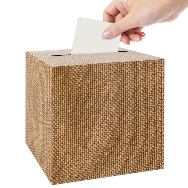 Lemicin Burlap Print Card Box 7.9In Gift Cards Receiving Box Holder Neutral Kraft Diaper Raffle Ticket for Baby Showers Bridal Shower Birthday Anniversaries Wedding Engagement Party Supplies - Image 1
