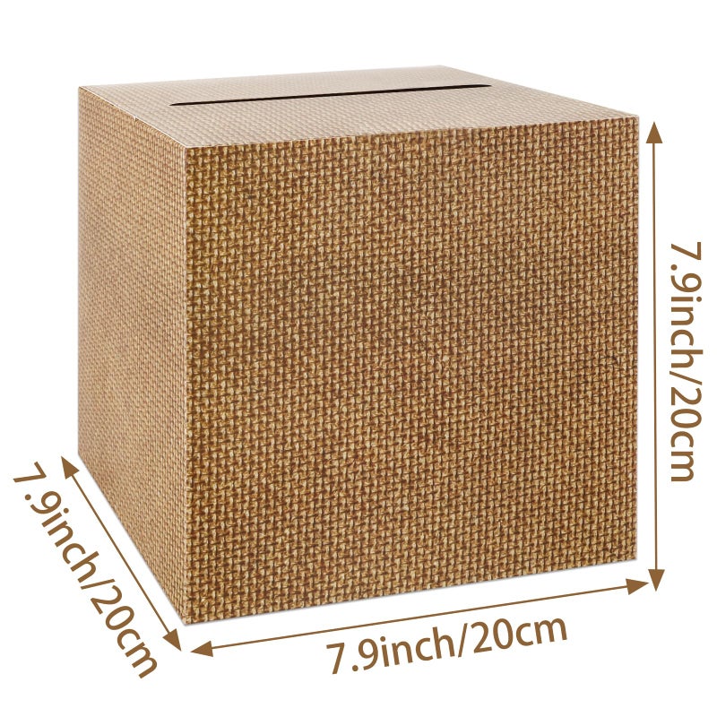 Lemicin Burlap Print Card Box 7.9In Gift Cards Receiving Box Holder Neutral Kraft Diaper Raffle Ticket for Baby Showers Bridal Shower Birthday Anniversaries Wedding Engagement Party Supplies - Image 2