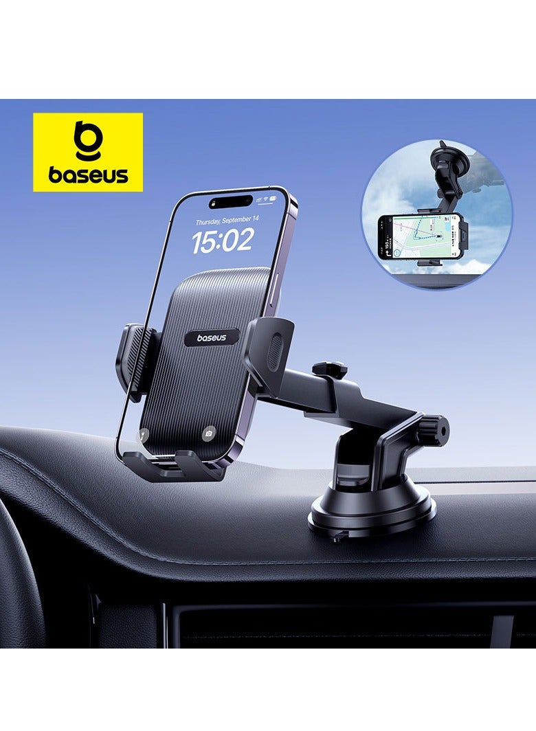 بيسوس حامل هاتف UltraControl Go Series للوحة القيادة والزجاج الأمامي للسيارة، حامل مكتبي مزود بقاعدة شفط وذراع تلسكوبي لهواتف iPhone وSamsung وGoogle وHuawei وNokia والهواتف الذكية الأخرى - Image 1