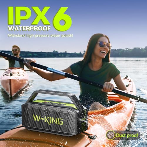 W-KING Bluetooth Speakers Wireless Portable, 100W Max Waterproof Outdoor Bluetooth Speaker Big Party Large Boombox Subwoofer*2, 60W Exlarge All-Round Bass Passive Radiator/40H/TF/AUX/EQ(Green) - Image 3