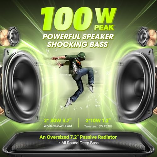 W-KING Bluetooth Speakers Wireless Portable, 100W Max Waterproof Outdoor Bluetooth Speaker Big Party Large Boombox Subwoofer*2, 60W Exlarge All-Round Bass Passive Radiator/40H/TF/AUX/EQ(Green) - Image 2