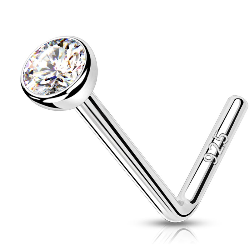 Melighting MeIighting 925 Sterling Silver Nose Stud L Shaped Nose Ring 20G Solid Silver Nose Piercing Jewelry Clear Round CZ for Women Men Nostril Piercing - Image 1