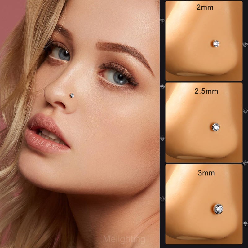 Melighting MeIighting 925 Sterling Silver Nose Stud L Shaped Nose Ring 20G Solid Silver Nose Piercing Jewelry Clear Round CZ for Women Men Nostril Piercing - Image 4