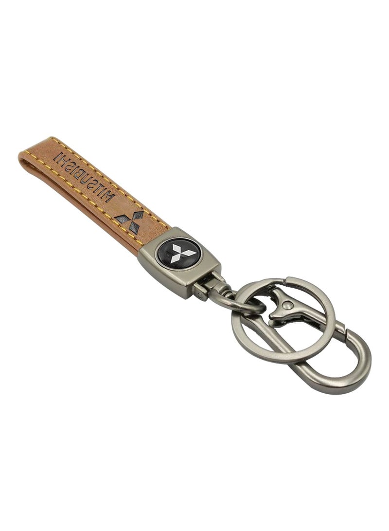 Mitsubishi Super Finish Metal Ring Key Chain PU Leather Strap Car Keychain - MITSUBISHI  - Image 1