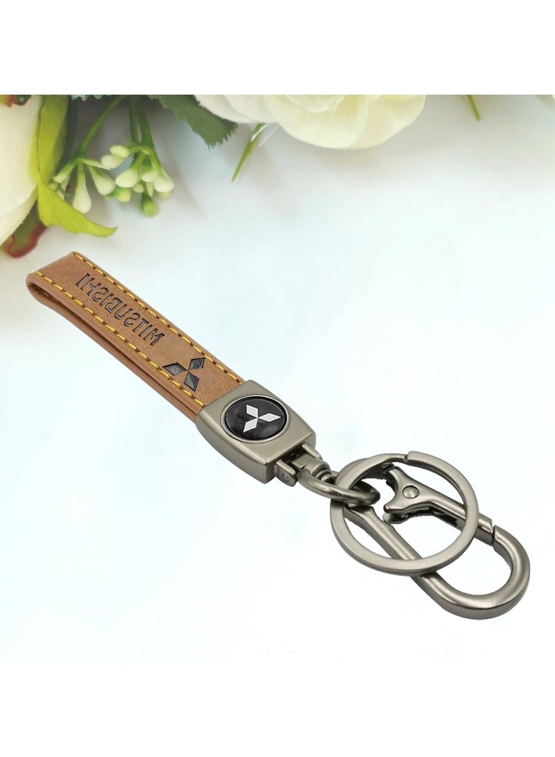 Mitsubishi Super Finish Metal Ring Key Chain PU Leather Strap Car Keychain - MITSUBISHI  - Image 3