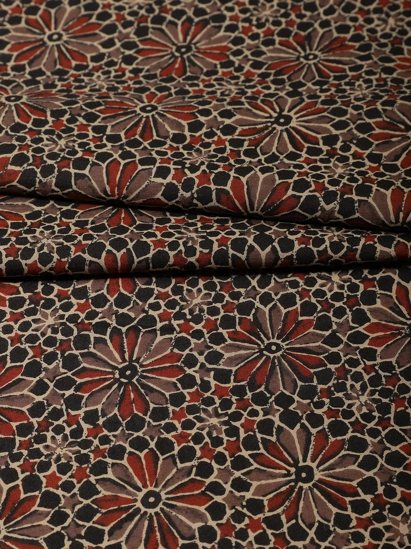 أيه كيه إس Geometric Floral Mesh Ajrakh Print Fabric - One Meter