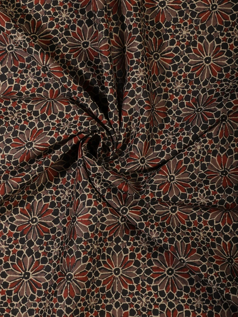 أيه كيه إس Geometric Floral Mesh Ajrakh Print Fabric - One Meter