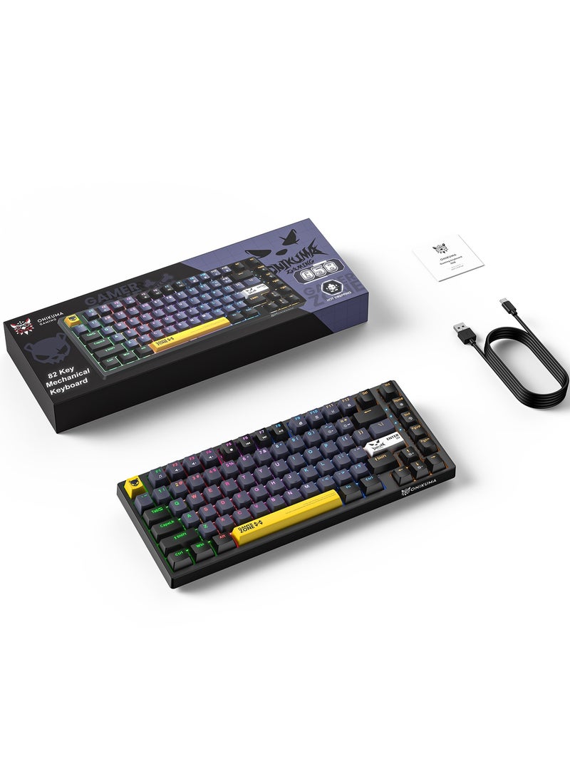 onikuma - G58 82 Keys Tan Switch Mechanical Gaming Keyboard 75% Mini Wired Waterproof Backlit Silent Black RGB Color for PC/Ps4/Xbox Gamers - Image 1