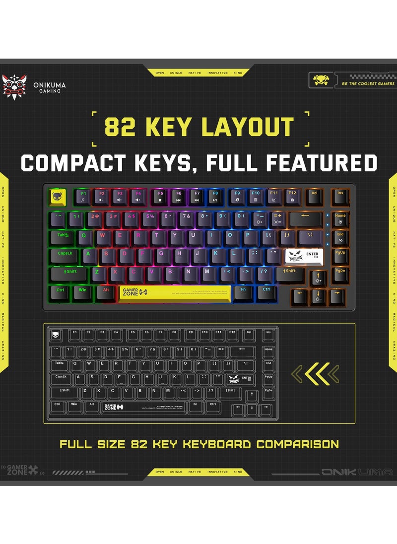 onikuma - G58 82 Keys Tan Switch Mechanical Gaming Keyboard 75% Mini Wired Waterproof Backlit Silent Black RGB Color for PC/Ps4/Xbox Gamers - Image 1