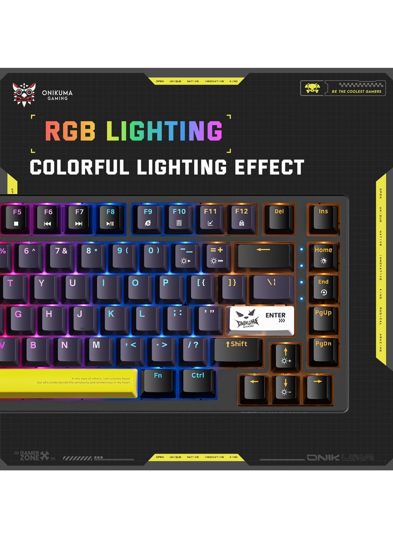 onikuma - G58 82 Keys Tan Switch Mechanical Gaming Keyboard 75% Mini Wired Waterproof Backlit Silent Black RGB Color for PC/Ps4/Xbox Gamers - Image 1