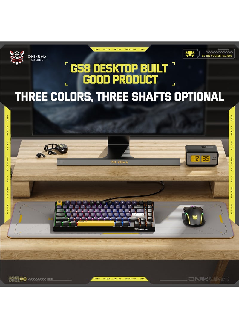 onikuma - G58 82 Keys Tan Switch Mechanical Gaming Keyboard 75% Mini Wired Waterproof Backlit Silent Black RGB Color for PC/Ps4/Xbox Gamers - Image 1