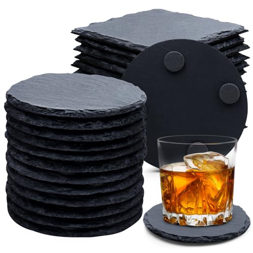 Cymuber 24 PCS Slate Drink Coasters, Cymuber 4 Inch Black Coasters Stone Cup Coaster Bulk Set, Laser Engraving Blanks Handmade Coaster for Halloween, Christmas, Home Decor Drink Bar Kitchen Gifts - Image 1