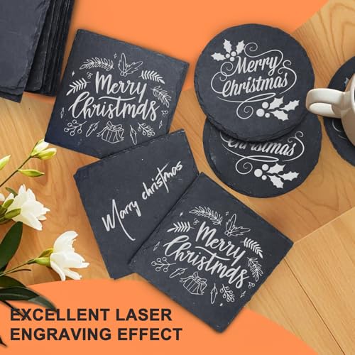 Cymuber 24 PCS Slate Drink Coasters, Cymuber 4 Inch Black Coasters Stone Cup Coaster Bulk Set, Laser Engraving Blanks Handmade Coaster for Halloween, Christmas, Home Decor Drink Bar Kitchen Gifts - Image 4