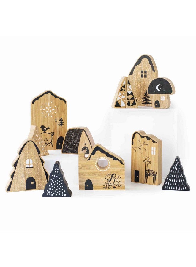 Wee Gallery Woodland Village Whimsical House And Tree Shaped Bamboo Wooden Blocks Toddler Preschool Age Kids Decorative Block Toy Early Development And Creative Play And Seasonal Decor - Image 1
