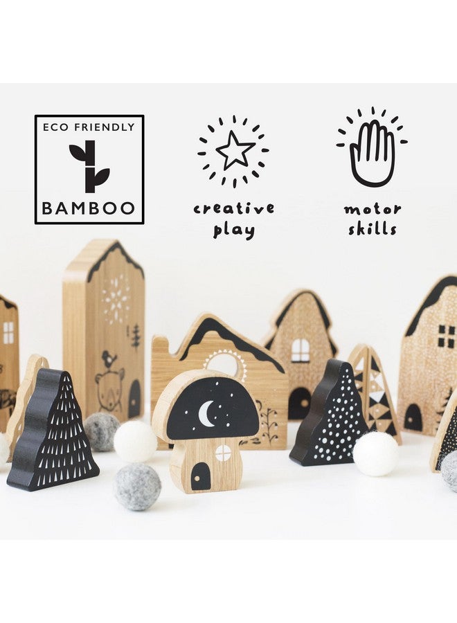 Wee Gallery Woodland Village Whimsical House And Tree Shaped Bamboo Wooden Blocks Toddler Preschool Age Kids Decorative Block Toy Early Development And Creative Play And Seasonal Decor - Image 3
