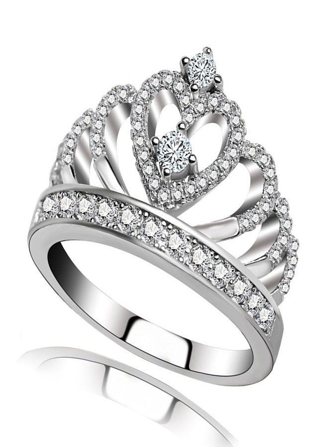 CCBFY Princess Queen Crown Rings for Women Eternity Heart-Shaped Promise Ring Zircon Jewelry Silver 6 - Image 1