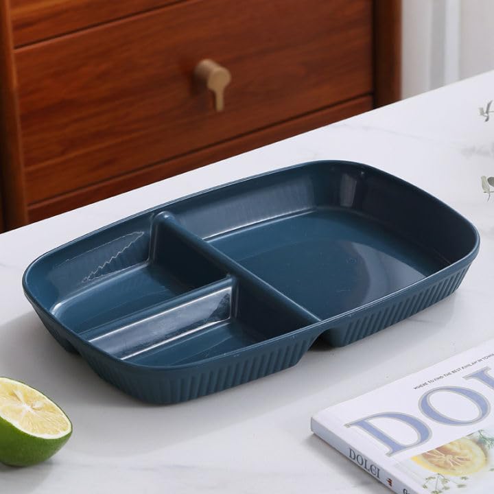 KitchAntique KitchAntique Japanese Style Wheat Straw Dinner Plates Stylish Stripe Design Divided 3Compartment Rectangular Serving Dishes Microwave Dishwasher Safe Tableware for Dinner Snacks Parties - Image 1