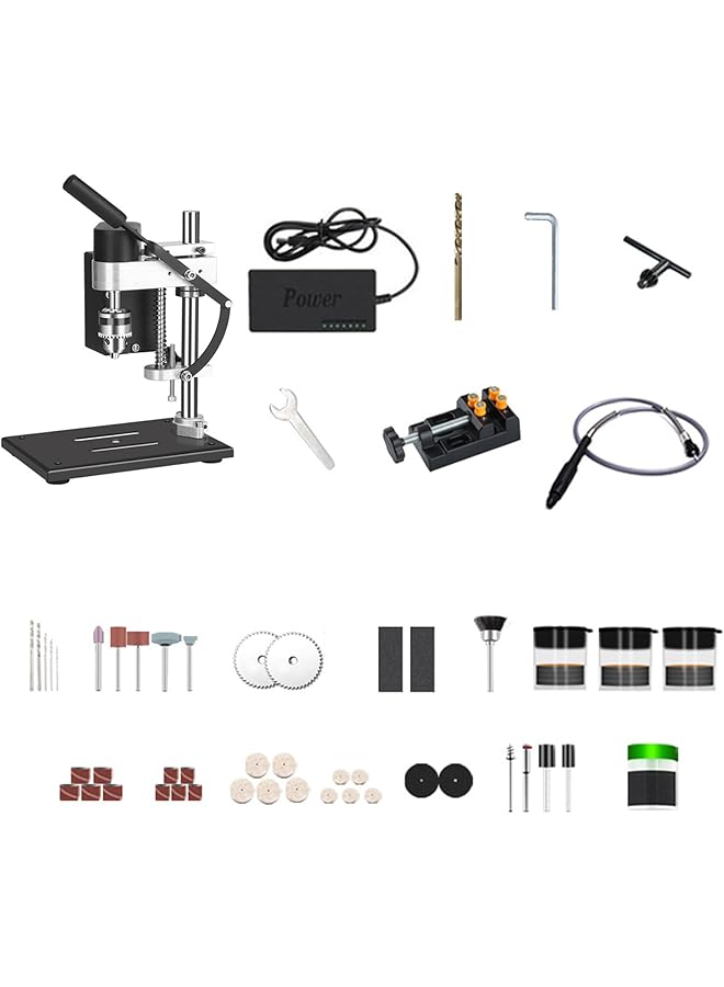 إيروريكس طقم حامل مثقاب طاولة صغير مع قضيب تمديد ملزمة وسرعة متغيرة وآلة حفر كهربائية محمولة على سطح الطاولة وطاولة عمل مثقاب دقيقة لإصلاح الخشب والبلاستيك والمعادن بنفسك - Image 1
