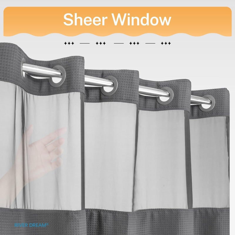 River Dream ستارة دش من نسيج الوافل من River Dream بدون حاجة لخطافات مع بطانة قابلة للتثبيت - 71 عرض × 74 ارتفاع، درجة فندقية، ستارة حمام تشبه المنتجعات، رمادي - Image 3