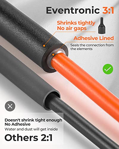 Eventronic 400 Pcs Heat Shrink Tubing Kit-3:1 Ratio Adhesive Lined,Marine Grade Shrink Wrap - Industrial Heat-Shrink Tubing - Black - Image 3