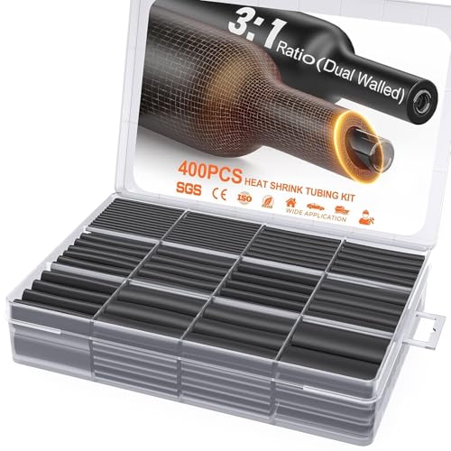 Eventronic 400 Pcs Heat Shrink Tubing Kit-3:1 Ratio Adhesive Lined,Marine Grade Shrink Wrap - Industrial Heat-Shrink Tubing - Black - Image 1