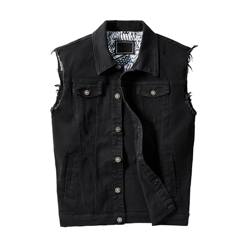 JYG Denim Vest for Men Casual Lapel Trucker Jeans Vests Fashion Vintage Sleeveless Vest (Medium, Black) - Image 1