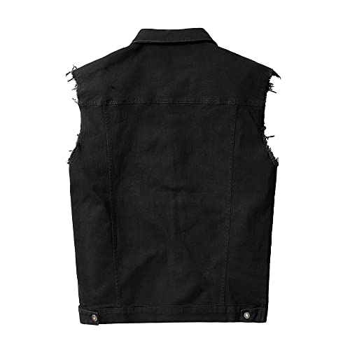 JYG Denim Vest for Men Casual Lapel Trucker Jeans Vests Fashion Vintage Sleeveless Vest (Medium, Black) - Image 2