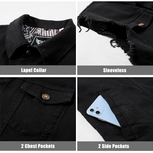 JYG Denim Vest for Men Casual Lapel Trucker Jeans Vests Fashion Vintage Sleeveless Vest (Medium, Black) - Image 4