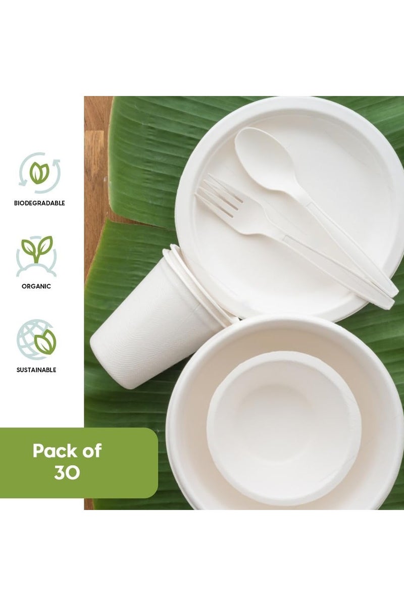 Ecoway Fancy Disposable Dinnerware Set, Bagasse Plates Set, Pack of 30 Compostable Party Supplies, Biodegradable Dinner Set Including Cutlery Set & Utensils For Party, Picnic - Image 4