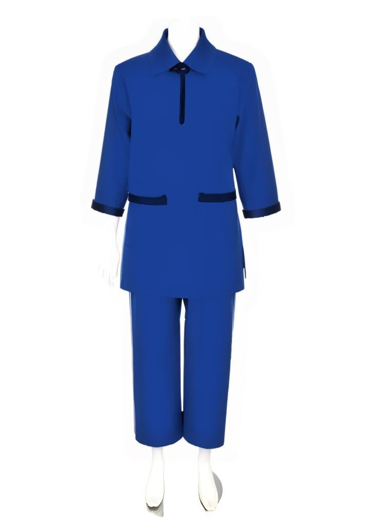Dee's Fashion Women's Two-Piece Maid Uniform Set, 3/4 Sleeve Tunic with Collar, Maid and Nanny Dress Set With Long Pant, Scrub Set 