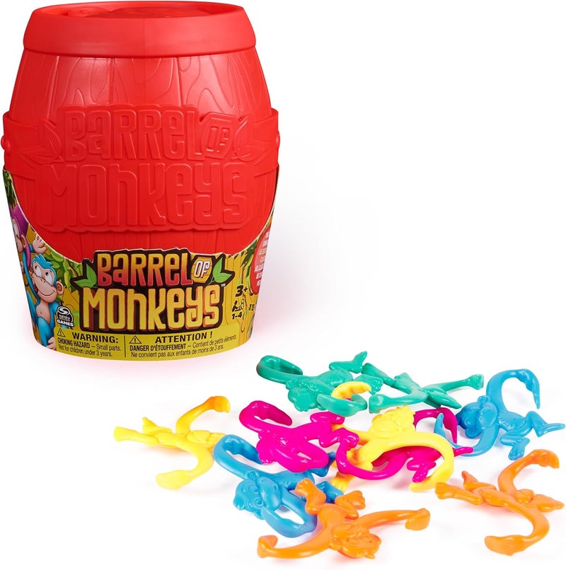 Spin Master Games Barrel of Monkeys Classic Family Game for Kids Ages 3+, Connect the Monkey Chain Skill Game, Fun Dexterity Toy for 1–4 Players - Image 1
