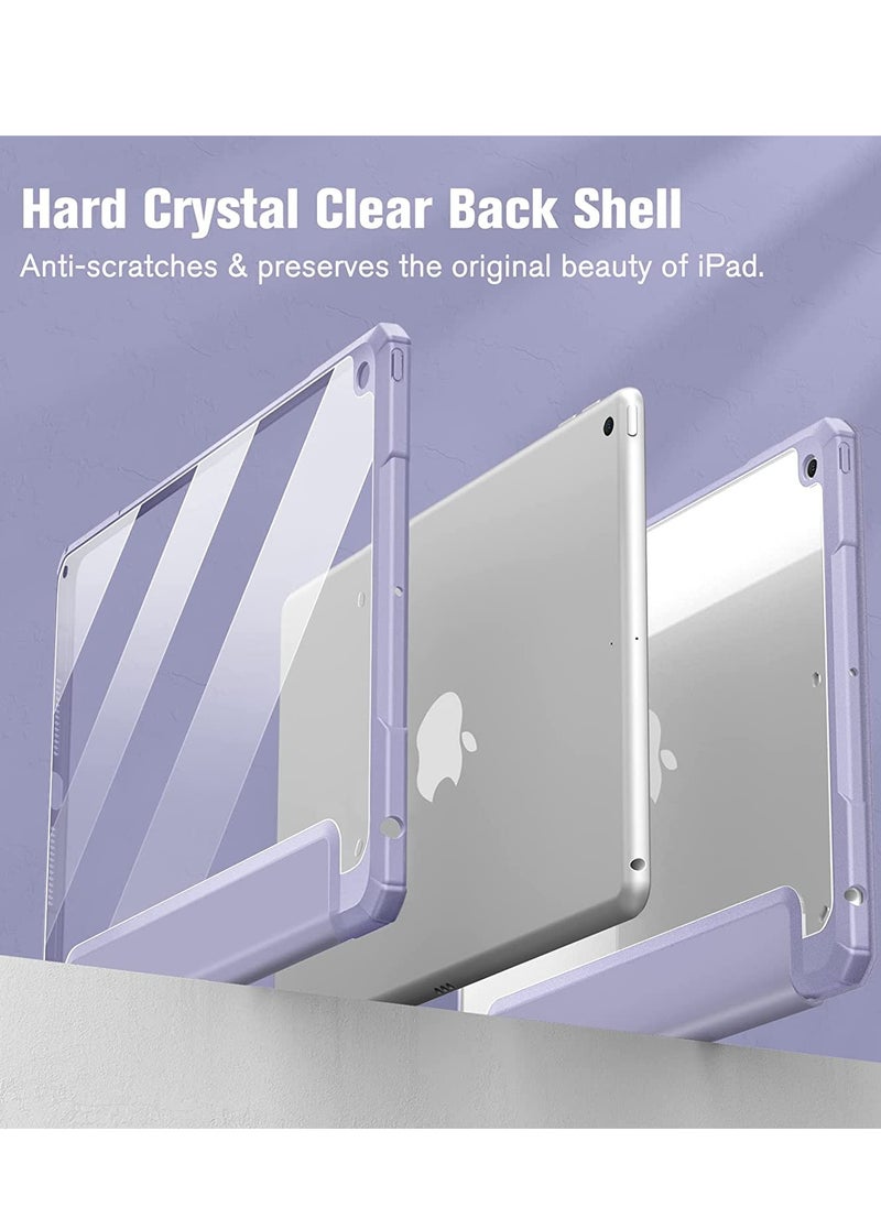 glassology - iPad 9th / 8th / 7th Generation (2021/ 2020 / 2019) 10.2/10.5 Inch - Hybrid Slim Case Built-in Pencil Holder Shockproof Cover with Clear Transparent Back Shell, Stylish lilac/lavender case with Screen Protector - Image 1
