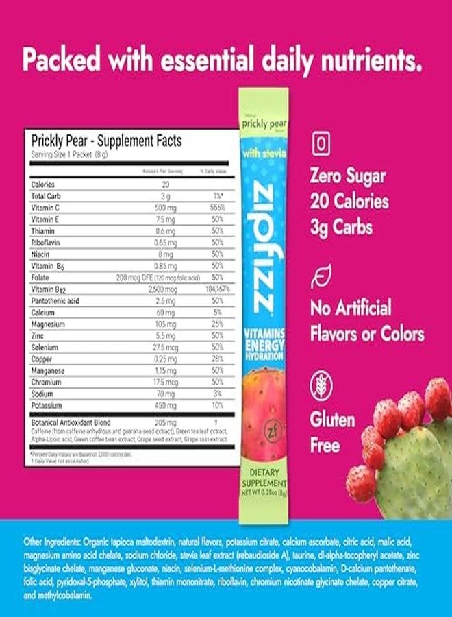 Zipfizz Stevia Energy Drink Powder, Prickly Pear, 10 Pack - 3-in-1 Sustained Energy, Rapid Hydration & Essential Vitamins - Sugar-Free, Non-Effervescent Electrolyte Drink Mix with B12 & Antioxidants - Image 2
