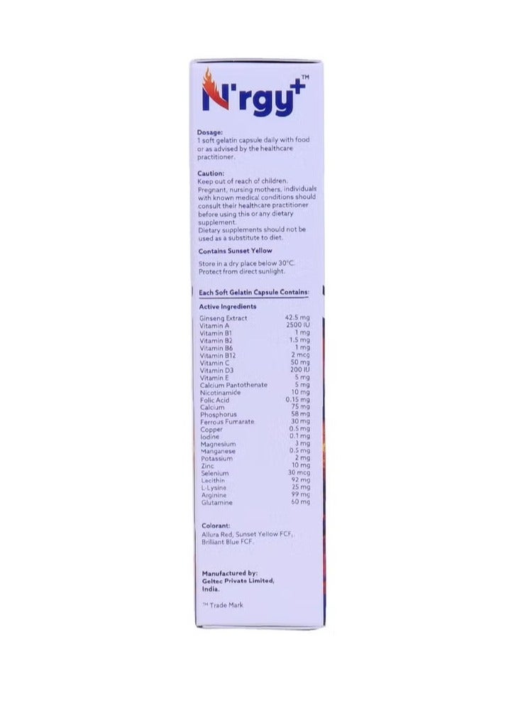 Geltec N'rgy+ Dietary Supplement 30 Softgels - Image 2