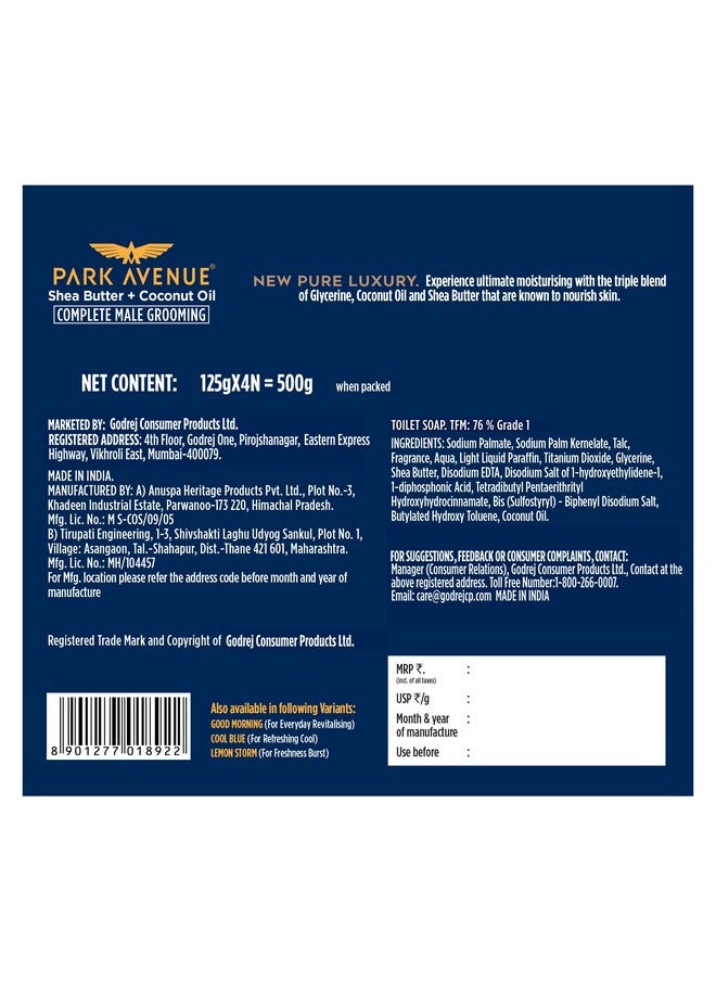 Park Avenue Premium Men’S Soaps For Bath - Pure Luxury | 125G (Pack Of 4) | Enriched With Shea Butter & Coconut Oil | Grade 1 Soap | For All Skin Types  - Image 3