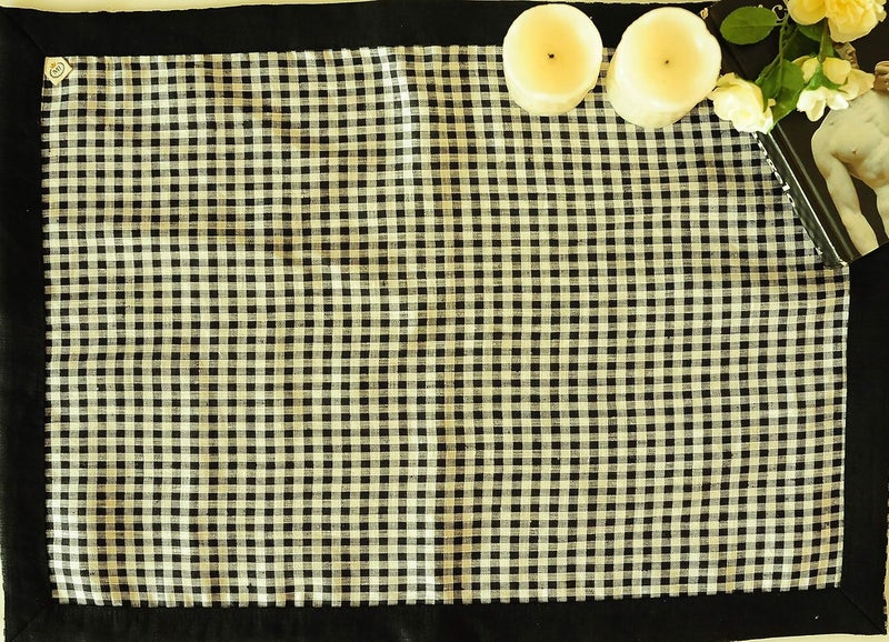 MJ Label 14 * 19" Gingam Linen Mat, Black& White - Image 2