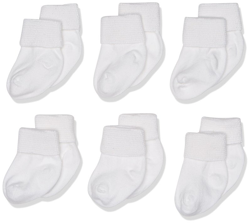 Jefferies Socks baby boys Newborn Turn Cuff Bootie 6 Pair Pack infant and toddler socks, White, 3-12 Months US - Image 1