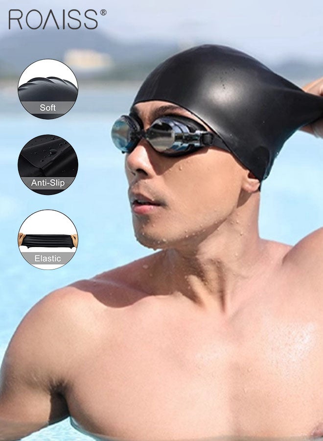 رويس مجموعة نظارات سباحة للكبار مكونة من 4 قطع، نظارات سباحة عالية الدقة مضادة للضباب، معدات سباحة خارجية مع نظارة وقبعة سباحة ومشبك أنف وسدادات أذن - Image 5
