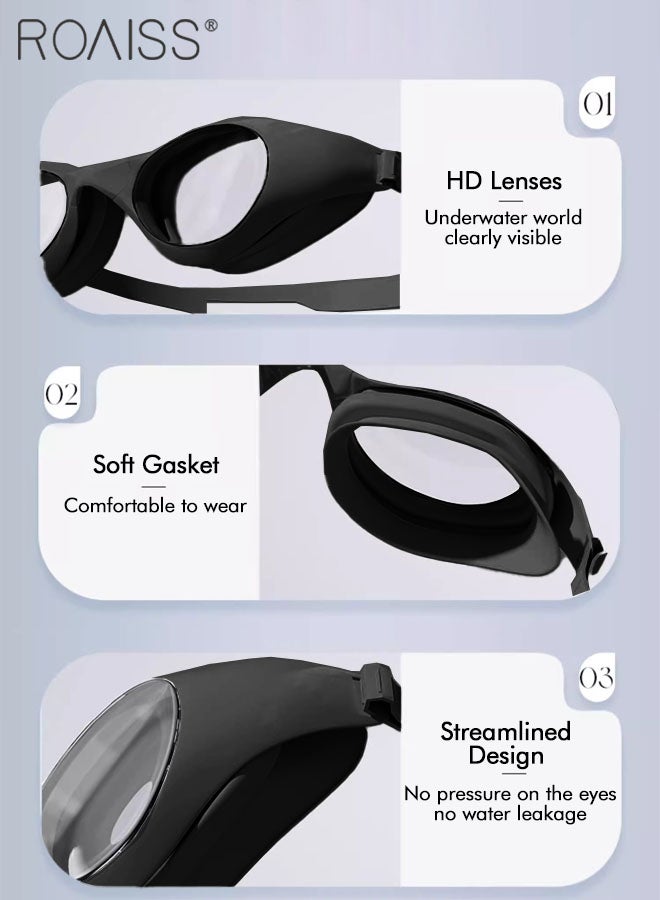 رويس مجموعة نظارات سباحة للكبار مكونة من 4 قطع، نظارات سباحة عالية الدقة مضادة للضباب، معدات سباحة خارجية مع نظارة وقبعة سباحة ومشبك أنف وسدادات أذن - Image 3