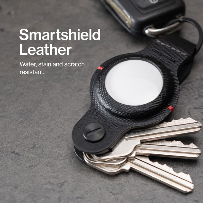 key smart KeySmart Air - AirTag Keychain Key Holder, Compatible with Apple AirTag Holder, Key Organizer Keychains, Case for Air Tag Key Chain, Key Ring, Vegan Leather, Air Tags Not Included - Black Leather - Image 5