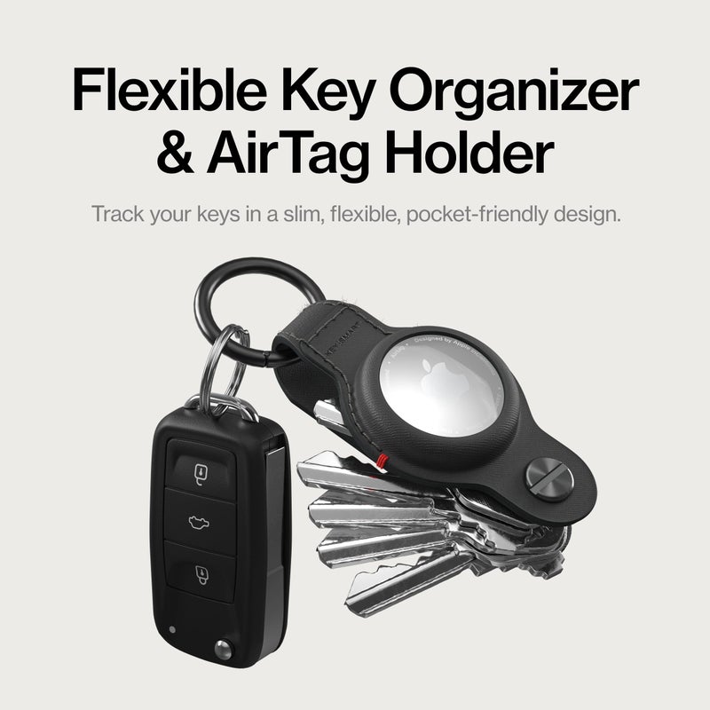 key smart KeySmart Air - AirTag Keychain Key Holder, Compatible with Apple AirTag Holder, Key Organizer Keychains, Case for Air Tag Key Chain, Key Ring, Vegan Leather, Air Tags Not Included - Black Leather - Image 2