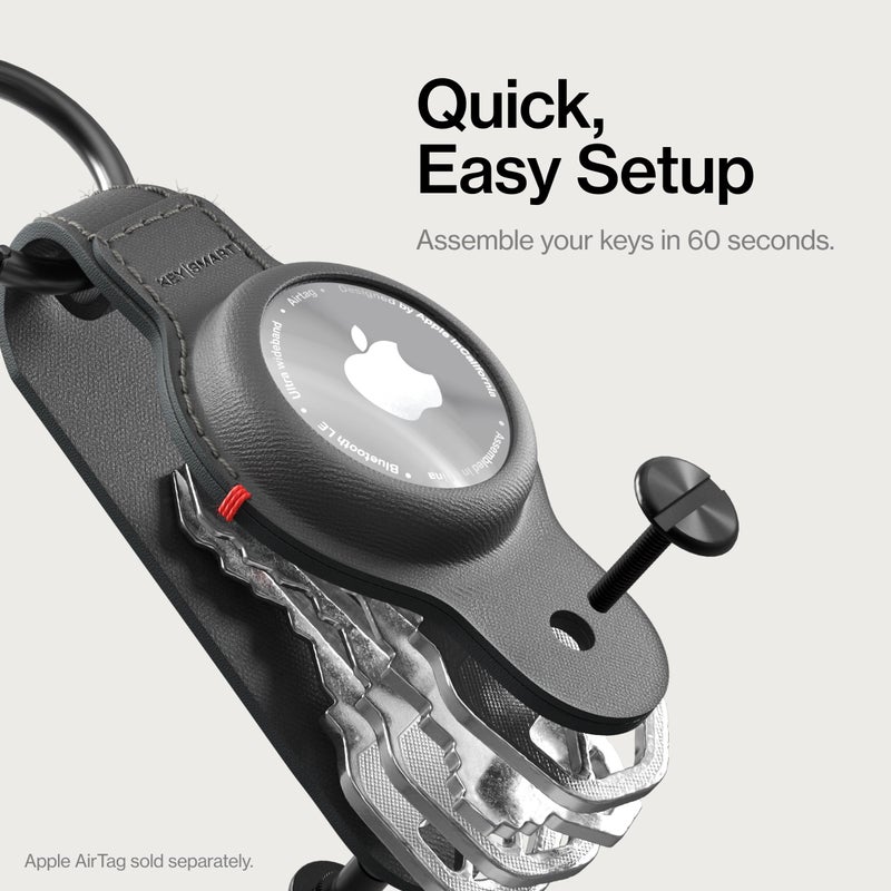 key smart KeySmart Air - AirTag Keychain Key Holder, Compatible with Apple AirTag Holder, Key Organizer Keychains, Case for Air Tag Key Chain, Key Ring, Vegan Leather, Air Tags Not Included - Black Leather - Image 4