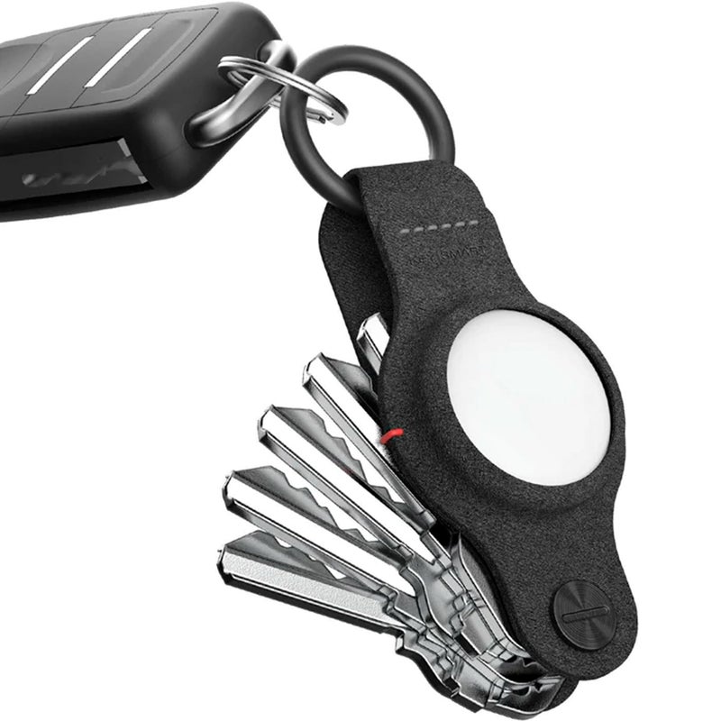 key smart KeySmart Air - AirTag Keychain Key Holder, Compatible with Apple AirTag Holder, Key Organizer Keychains, Case for Air Tag Key Chain, Key Ring, Vegan Leather, Air Tags Not Included - Black Leather - Image 1