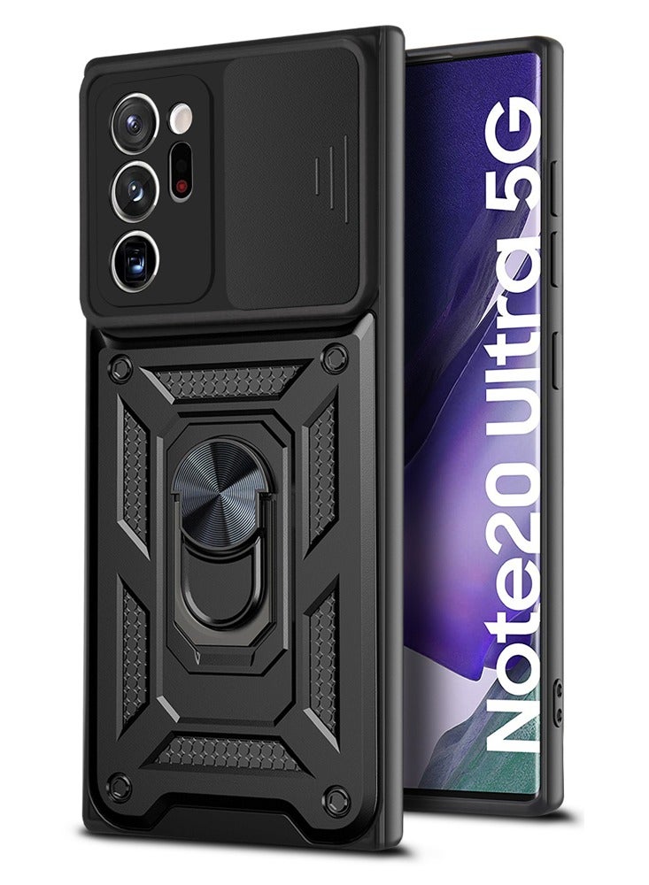 Case Cover Shockproof Windows Protective Case with Camera Protection and Metal Ring Compatible with Samsung Galaxy Note 20 Ultra (Black) - Image 1